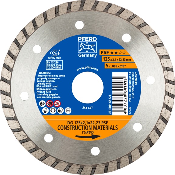 PFERD diamond cutting blade DG 125x2.1x22.23 mm PSF for cutting stone concrete - Grinding tool with diamond or boron nitride with bore