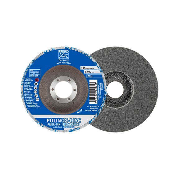 PFERD POLINOX pressed non-woven disc PNER diameter 115mm bore 22.23mm hard - Non-woven grinding wheel
