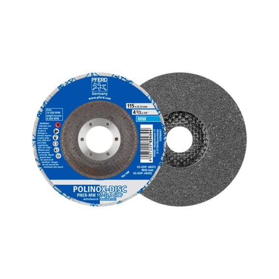 PFERD POLINOX pressed non-woven disc PNER diameter 115mm bore 22.23mm soft - Non-woven grinding wheel