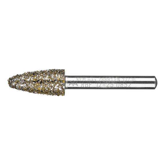 PFERD diamond mounted point round bow diameter 12.0 mm shank 6 mm D852 - Grinding pin with diamond or boron nitride