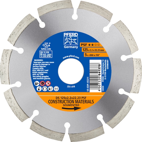 PFERD diamond cutting blade DS 125x2.2x22.23 mm PSF fast cutting of stone - Grinding tool with diamond or boron nitride with bore