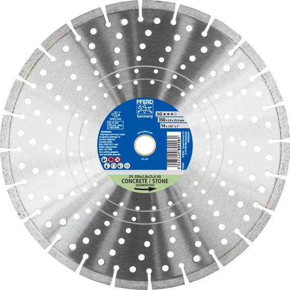 PFERD diamond cutting blade DS 350x2.8x25.4 mm SG for fast cutting of stone - Grinding tool with diamond or boron nitride with bore