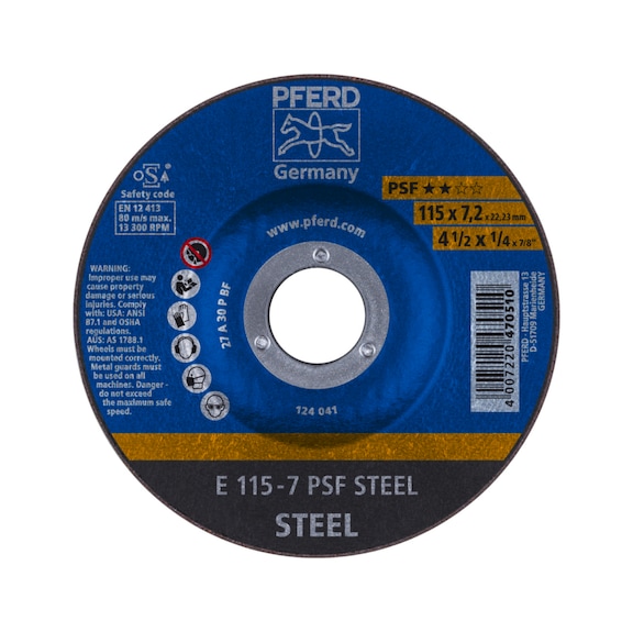 PFERD grinding disc E 115x7.2x22.23 mm universal line PSF STEEL for steel - Rough grinding wheel