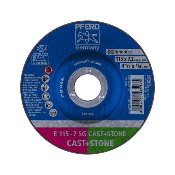 PFERD grinding disc E 115x7.2x22.23 mm performance line SG CAST STONE for cast iron 10 - Rough grinding wheel