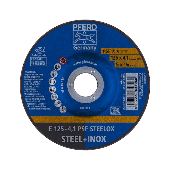 PFERD grinding disc E 125x4.1x22.23 mm universal line PSF STEELOX for steel - Rough grinding wheel