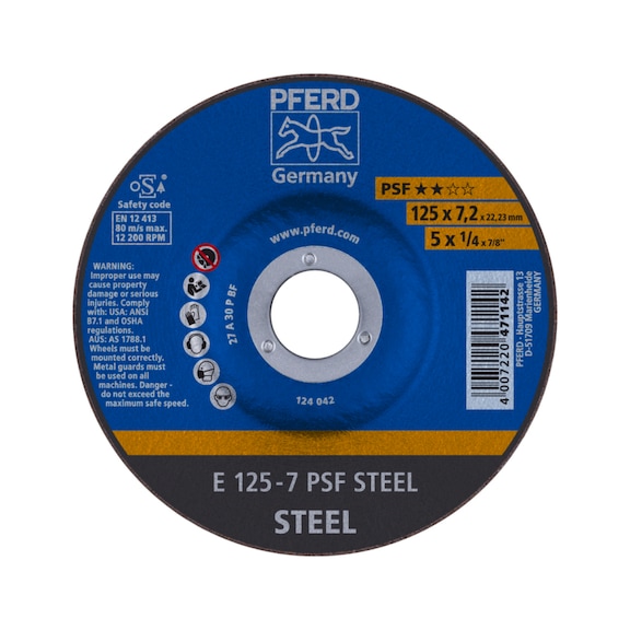 PFERD grinding disc E 125x7.2x22.23 mm universal line PSF STEEL for steel 10 - Rough grinding wheel
