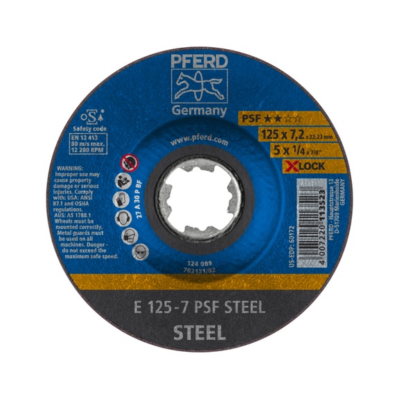 PFERD grinding disc E 125x7.2 mm X-LOCK universal line PSF STEEL for steel - Rough grinding wheel