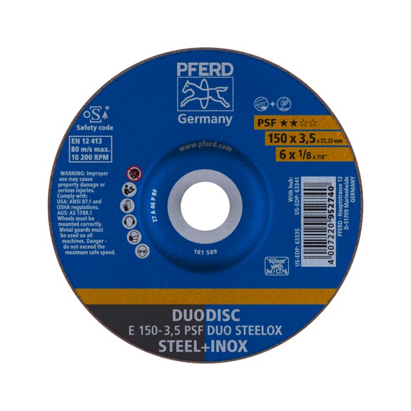 PFERD DUODISC cut-off wheels E 150x3.5x22.23 mm universal line PSF DUO STEELOX - Rough grinding wheel