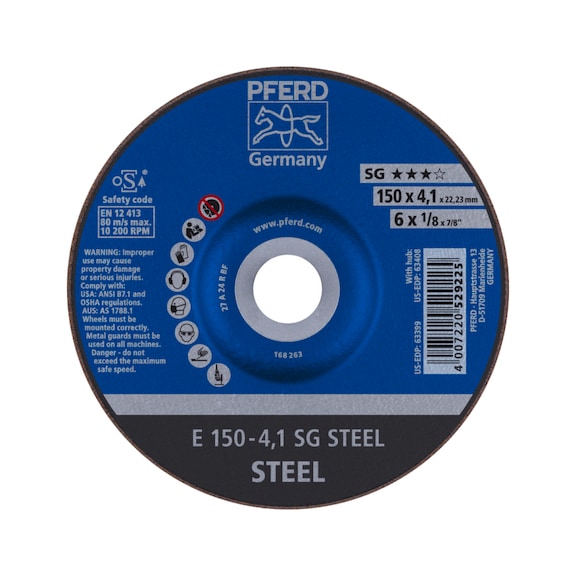 PFERD grinding disc E 150x4.1x22.23 mm performance line SG STEEL for steel - Rough grinding wheel