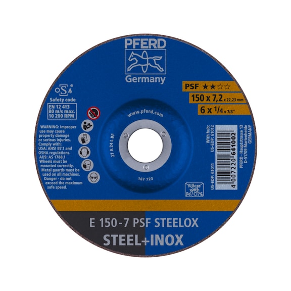 PFERD grinding disc E 150x7.2x22.23 mm universal line PSF STEELOX for steel - Rough grinding wheel