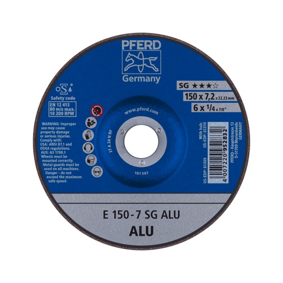 PFERD grinding disc E 150x7.2x22.23 mm performance line SG ALU for aluminum - Rough grinding wheel
