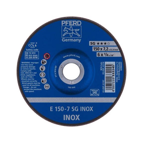 PFERD grinding disc E 230x5.2x22.23 mm performance line SG INOX for stainless steel - Rough grinding wheel