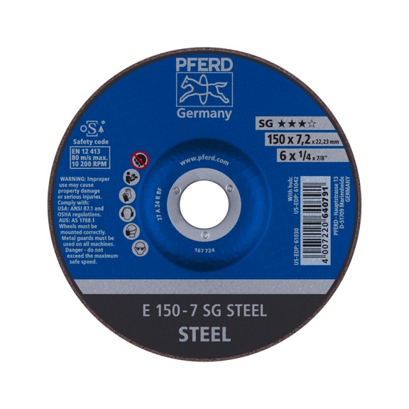 PFERD grinding disc E 150x7.2x22.23 mm performance line SG STEEL for steel - Rough grinding wheel