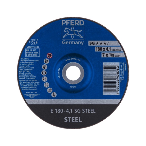 PFERD grinding disc E 180x4.1x22.23 mm performance line SG STEEL for steel - Rough grinding wheel