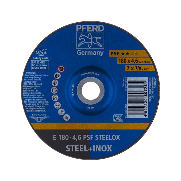 PFERD grinding disc E 180x4.6x22.23 mm universal line PSF STEELOX for steel - Rough grinding wheel