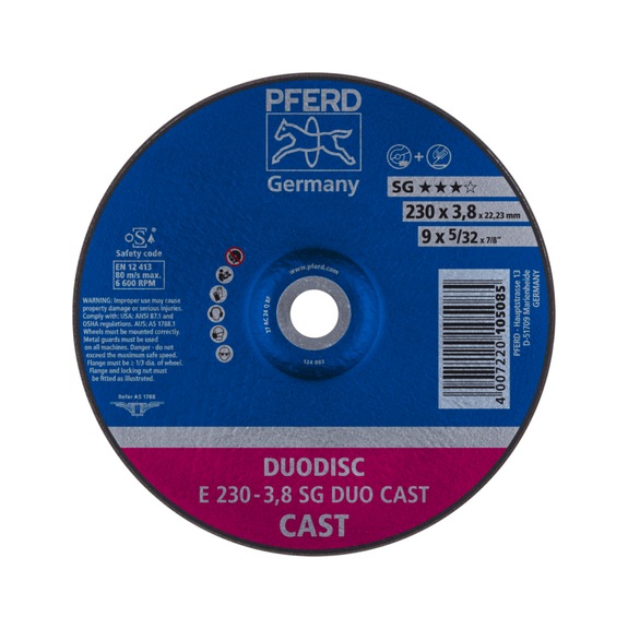 PFERD DUODISC cut-off wheels E 230x3.8x22.23 mm performance line SG DUO CAST - Rough grinding wheel