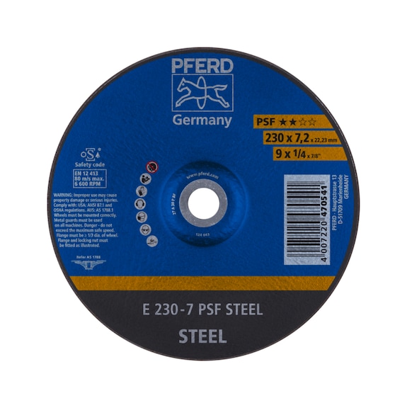 PFERD Schruppscheibe E 230x7,2x22,23 mm Universallinie PSF STEEL für Stahl - Schruppschleifscheibe