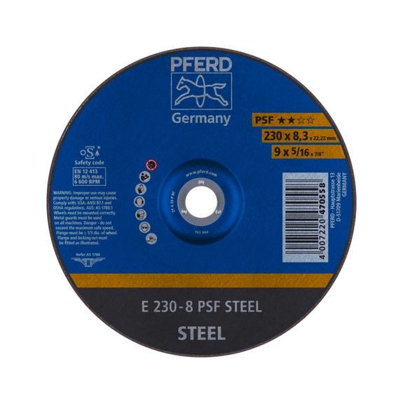 PFERD grinding disc E 230x8.3x22.23 mm universal line PSF STEEL for steel - Rough grinding wheel