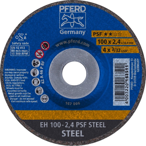 PFERD Trennscheibe EH 100x2,4x16 mm gekröpft Universallinie PSF STEEL für Stahl - Schruppschleifscheibe