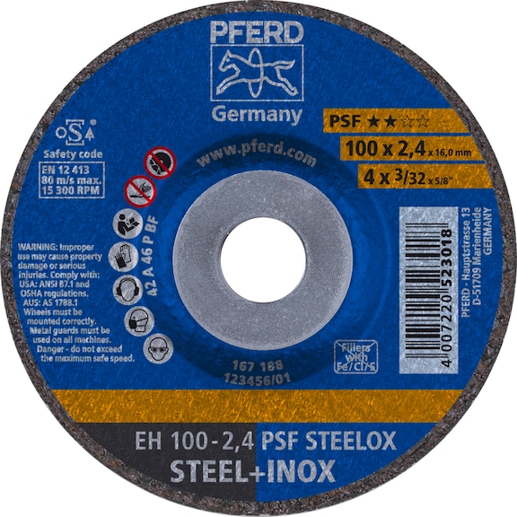 PFERD cut-off wheel EH 100x2.4x16mm cranked universal line PSF STEELOX for steel - Cut-off wheel