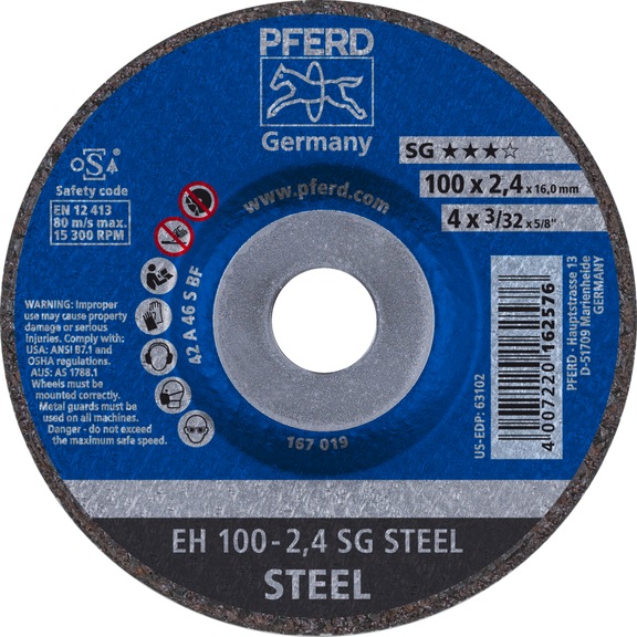 PFERD cut-off wheel EH 100x2.4x16 mm cranked performance line SG STEEL for steel - Cut-off wheel