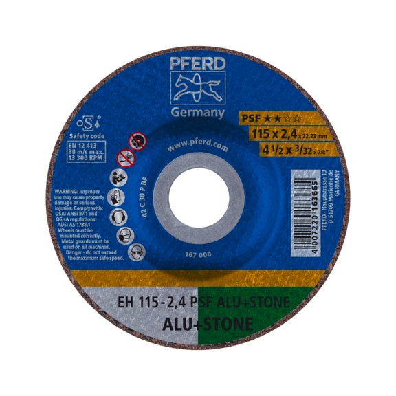 PFERD cutting-off wheel EH 115x2.4x22.23 mm cranked universal line PSF ALU STONE - Cut-off wheel