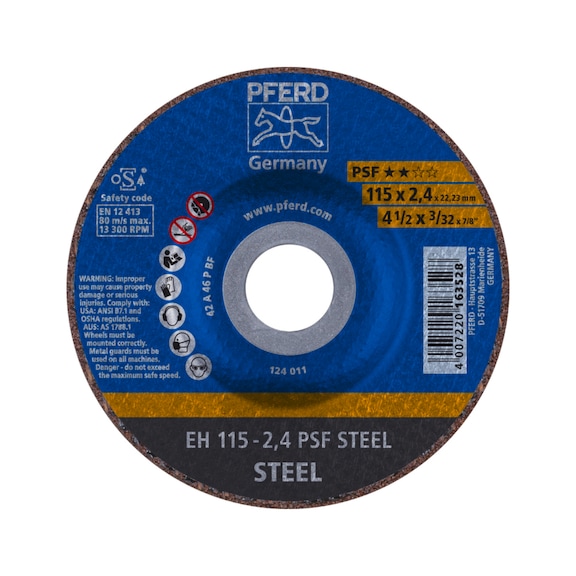 PFERD cut-off wheel EH 115x2.4x22.23 mm cranked universal line PSF STEEL - Rough grinding wheel