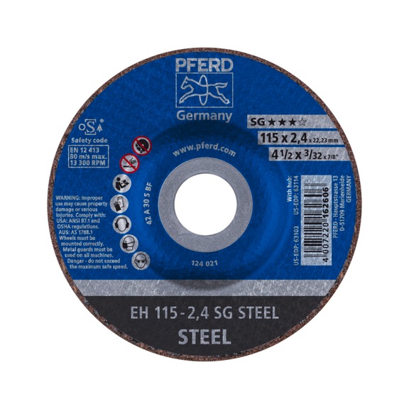 PFERD Trennscheibe EH 115x2,4x22,23 mm gekröpft Leistungslinie SG STEEL - Trennschleifscheibe