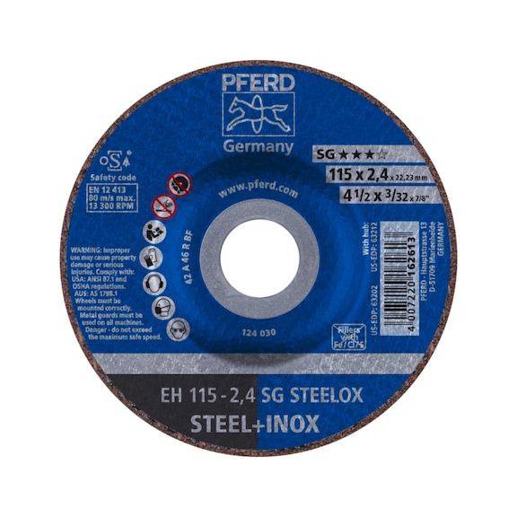 PFERD cut-off wheel EH 115x2.4x22.23 mm cranked performance line SG STEELOX steel - Cut-off wheel