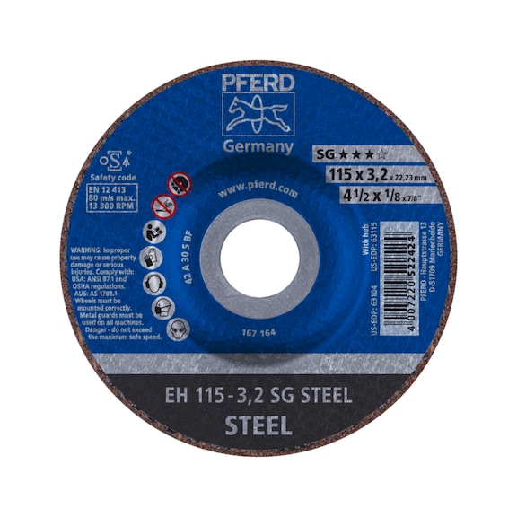 PFERD cut-off wheel EH 115x3.2x22.23 mm cranked performance line SG STEEL - Cut-off wheel