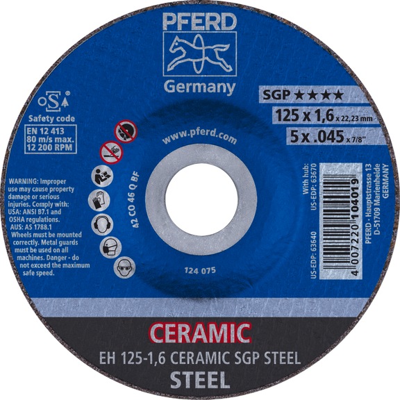 PFERD Trennscheibe EH 125x1,6x22,23 mm gekröpft CERAMIC Speziallinie SGP STEEL - Trennschleifscheibe