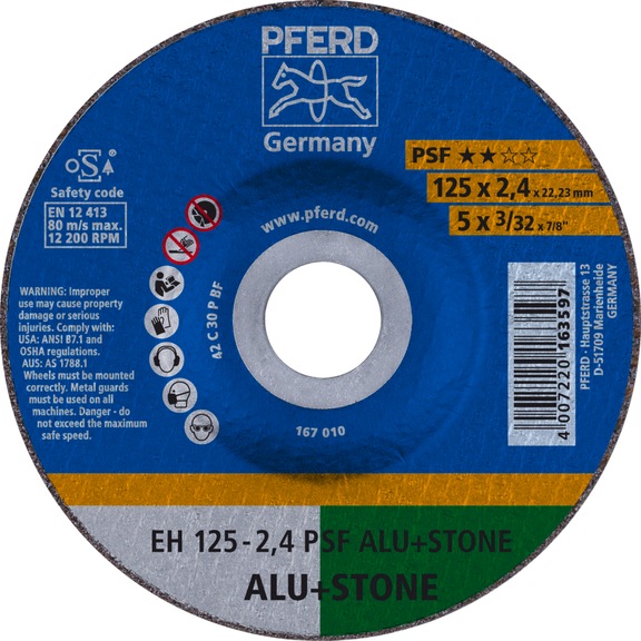 PFERD cutting-off wheel EH 125x2.4x22.23 mm cranked universal line PSF ALU STONE - Cut-off wheel