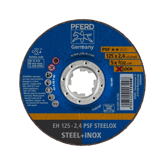 PFERD cut-off wheel EH 125x2.4 mm X-LOCK cranked line PSF STEELOX for steel - Cut-off wheel