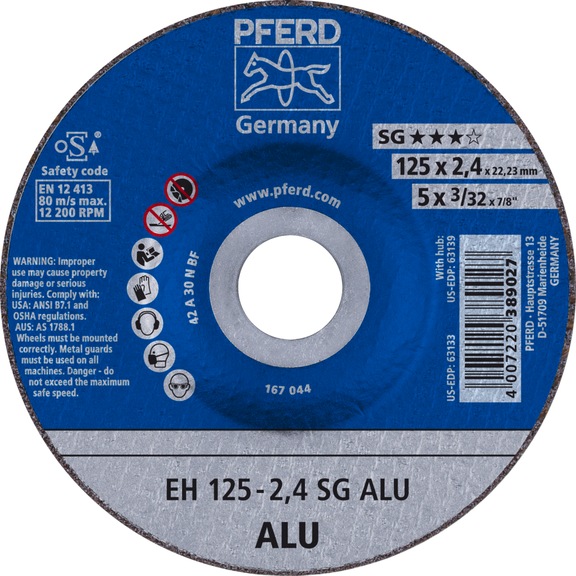 PFERD cut-off wheel EH 125x2.4x22.23 mm cranked performance line SG ALU for aluminum - Cut-off wheel