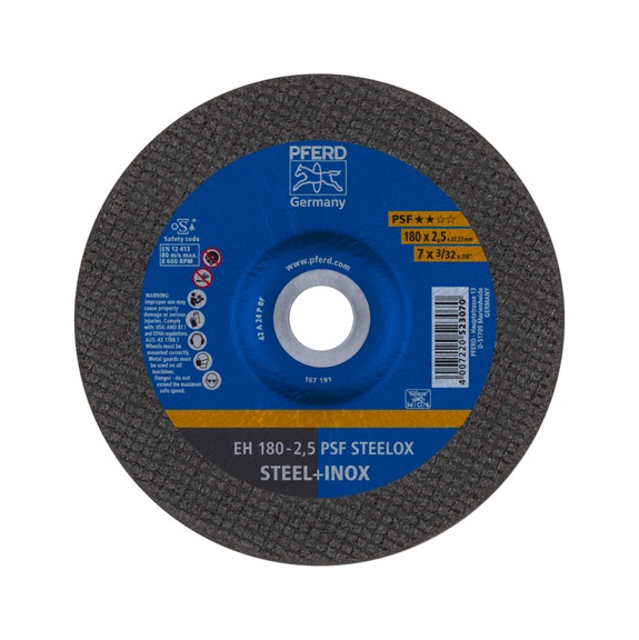 PFERD cut-off wheel EH 180x2.5x22.23 mm cranked universal line PSF STEELOX steel - Cut-off wheel