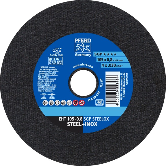 PFERD cut-off wheel EHT 105x0.8x16 mm straight special line SGP STEELOX for steel - Cut-off wheel