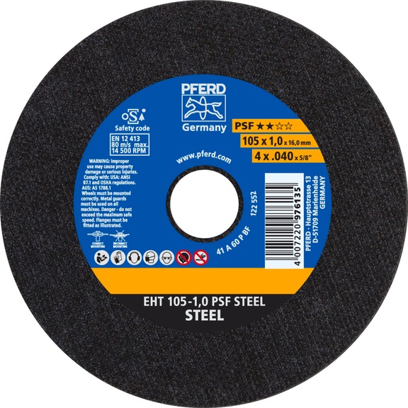 PFERD cut-off wheel EHT 105x1.0x16 mm straight universal line PSF STEEL for steel - Rough grinding wheel