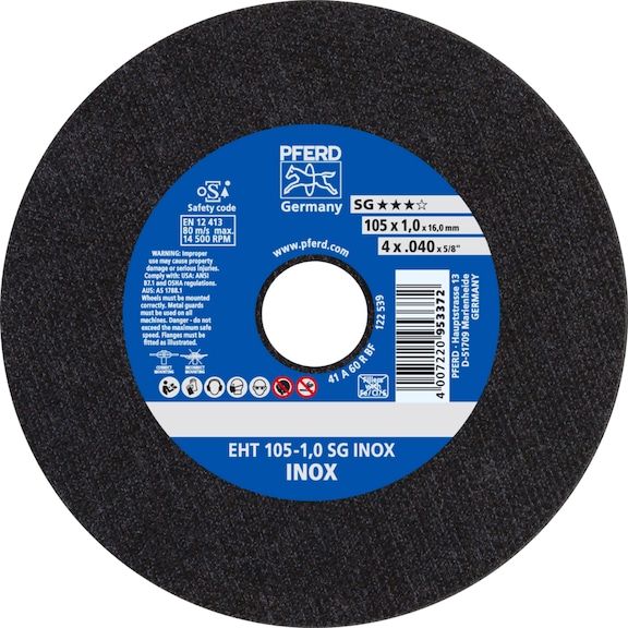 PFERD cut-off wheel EHT 105x1.0x16 mm straight performance line SG INOX for stainless steel - Cut-off wheel