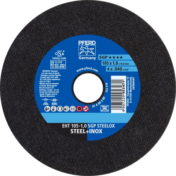 PFERD cut-off wheel EHT 105x1.0x16 mm straight special line SGP STEELOX for steel - Cut-off wheel