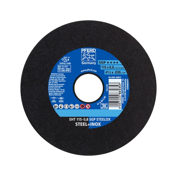 PFERD cut-off wheel EHT 115x0.8x22.23mm straight special line SGP STEELOX for steel - Cut-off wheel