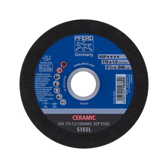 PFERD Trennscheibe EHT 115x1,0x22,23 mm gerade CERAMIC Linie SGP STEEL für Stahl - Trennschleifscheibe
