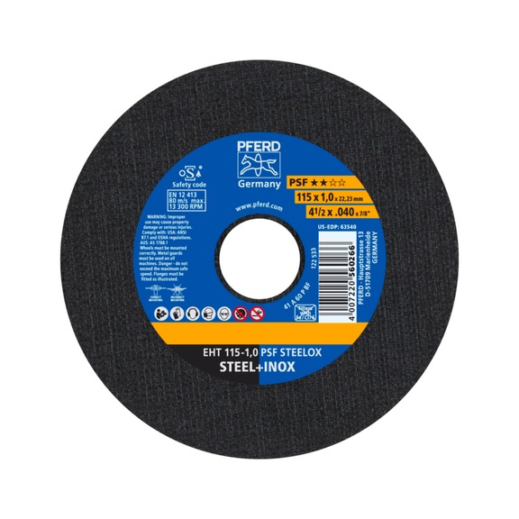 PFERD cut-off wheel EHT 115x1.0x22.23 mm straight universal line PSF STEELOX steel - Cut-off wheel