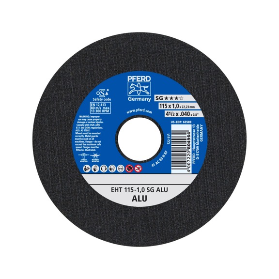 PFERD cut-off wheel EHT 115x1.0x22.23 mm straight performance line SG ALU for aluminum - Cut-off wheel