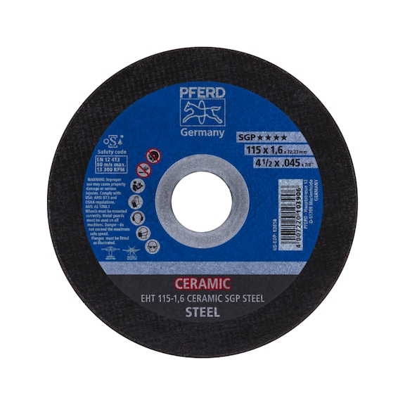 PFERD cut-off wheel EHT 115x1.6x22.23 mm straight CERAMIC line SGP STEEL for steel - Cut-off wheel