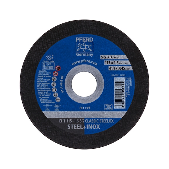 PFERD cut-off wheel EHT 115x1.6x22.23mm straight line SG CLASSIC STEELOX for steel - Cut-off wheel