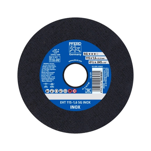 PFERD cut-off wheel EHT 115x1.6x22.23 mm straight performance line SG INOX stainless steel - Cut-off wheel