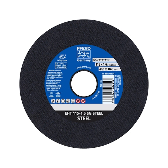 PFERD cut-off wheel EHT 115x1.6x22.23 mm straight performance line SG STEEL for steel - Cut-off wheel
