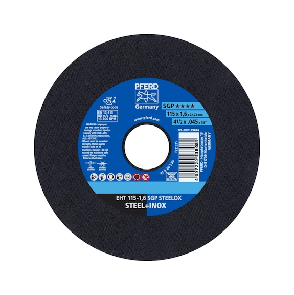 PFERD cut-off wheel EHT 115x1.6x22.23mm straight special line SGP STEELOX for steel - Cut-off wheel