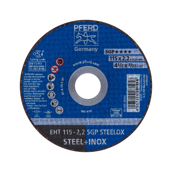 PFERD cut-off wheel EHT 115x2.2x22.23mm straight special line SGP STEELOX for steel - Cut-off wheel