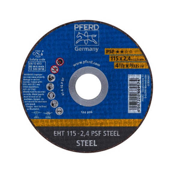 PFERD cut-off wheel EHT 115x2.4x22.23 mm straight universal line PSF STEEL - Rough grinding wheel